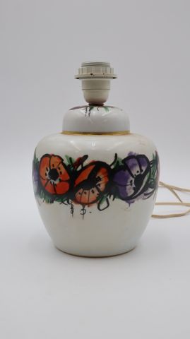 Pied de lampe en porcelaine décor « Les anémones » de Bernard Buf...