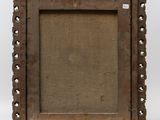 an old wooden picture frame with holes in it on a white background