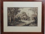 an image of a picture of a landscape with a church in the background