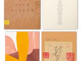 a set of four cards with different designs on them