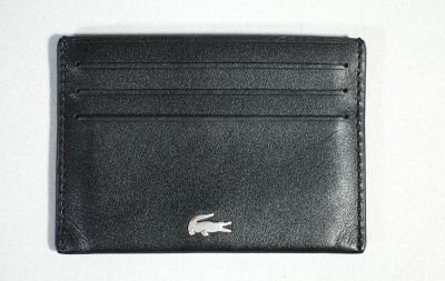 LACOSTE Porte carte en cuir noir