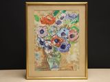 une peinture de fleurs dans un vase sur une table