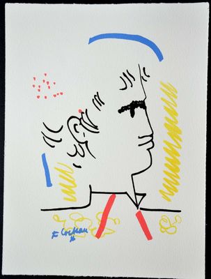 dessin représentant le visage d'un homme sur une feuille de papier blanche