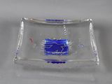 rectangular glass tray with a blue and white design on it