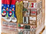 a wooden crate filled with assorted christmas decorations