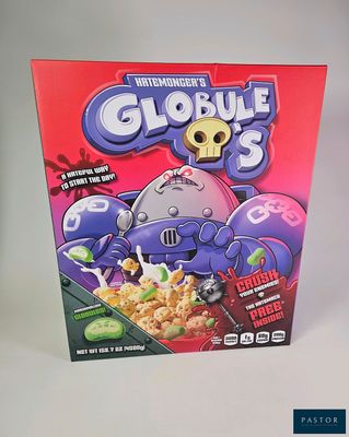 the box of the cereal box has a picture of a robot on it