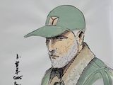 drawing of a man with a baseball cap and fur collar
