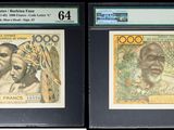 deux billets de banque sur lesquels figurent les portraits d'un homme et d'une femme