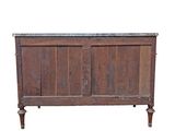 an old wooden cabinet with a marble top on a white background