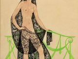 une illustration ancienne représentant une femme tenant une guitare à la main