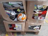 two cardboard boxes with a soccer ball inside of them