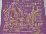 the cover of a purple book with a drawing of a boat in the water