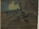 un tableau représentant un homme et un chien dans un champ