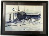 une image d'un tableau représentant un bateau sur l'eau