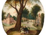 an image of a painting of a man and a woman sitting under a tree