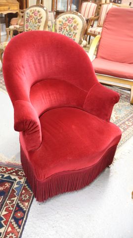 Fauteuil crapaud velours rouge