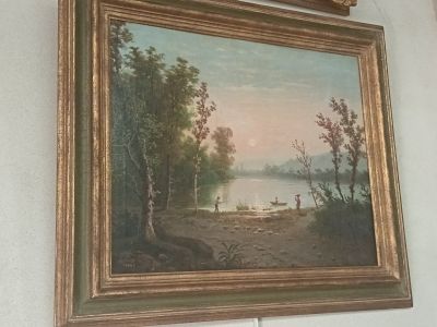JOVIANI ? "Pêcheur au bord du lac", huile sur toile signée e…