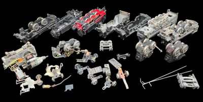a lot of toy vehicles that are on a black background