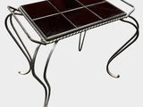 an image of a metal table with a glass top on a white background