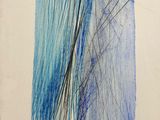 painting of blue and black lines on a piece of white paper