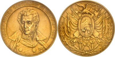 two gold medals depicting a man and a woman