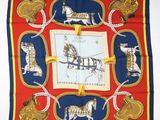 a picture of a square scarf with a picture of a horse and carriage