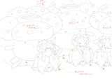 un dessin représentant un groupe de personnages de dessins animés sur une feuille de papier