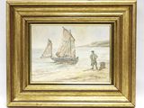 une image représentant un tableau où l'on voit un homme et un bateau sur l'eau