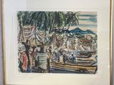 une photo d'une photo d'un tableau représentant des personnes sur la plage