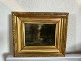 a picture of a painting hanging on a wall above a fireplace