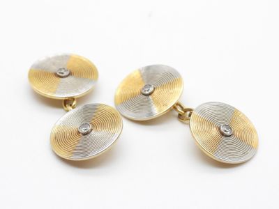 Boutons de manchette bicolores en or et argent, sertis de diamants