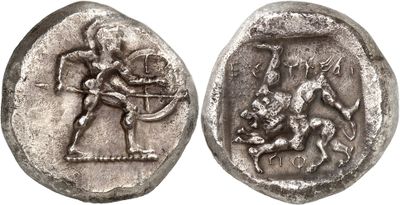a silver coin with an image of a man on a horse