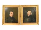 une paire de portraits représentant deux hommes vêtus de robes noires, l'un portant une croix et l'autre portant une croix