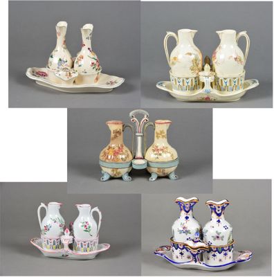 Collection de cinq porte-huiliers en céramique, comprenant: