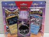pokemon trading card game set with two cards and a card holder