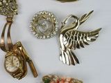 a lot of brooches that are sitting on a table