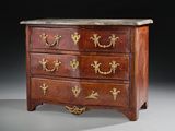 an antique chest of drawers with marble top and brass handles
