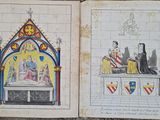 un vieux livre sur lequel figure le dessin d'un prêtre et d'un prêtre assis à une table
