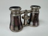 silver plated pair of binoculars on a white surface