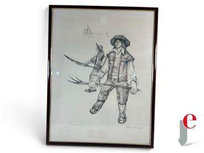 dessin représentant un homme en costume de pirate tenant une épée