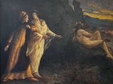 une image représentant un tableau où l'on voit Jésus et une femme dans une grotte