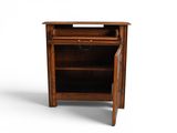 an image of a wooden cabinet with a door open on a white background