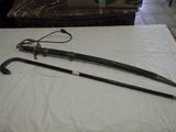 two old canes sitting on a table in a room