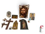a picture of a group of religious items on a white surface