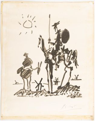 l'image d'un dessin représentant un homme sur un cheval et une femme sur un cheval