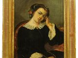 portrait d'une femme en robe noire avec un col en dentelle