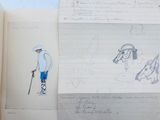 a drawing of a man with a walking stick and a drawing of a man with a walking stick and a drawing of a man with a walking stick