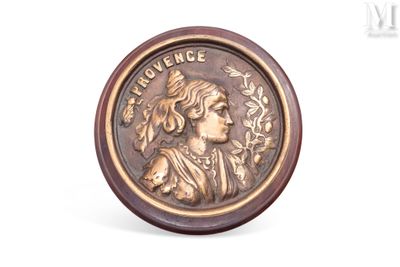 une image représentant une pièce de monnaie en bronze sur laquelle figure une femme