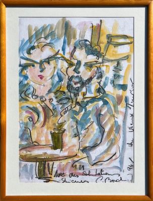 ECOLE MODERNE Le rendez-vous. Aquarelle et fusain sur papier…