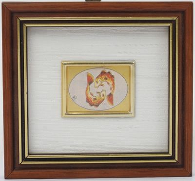 painting of a cat in a frame on a white wall